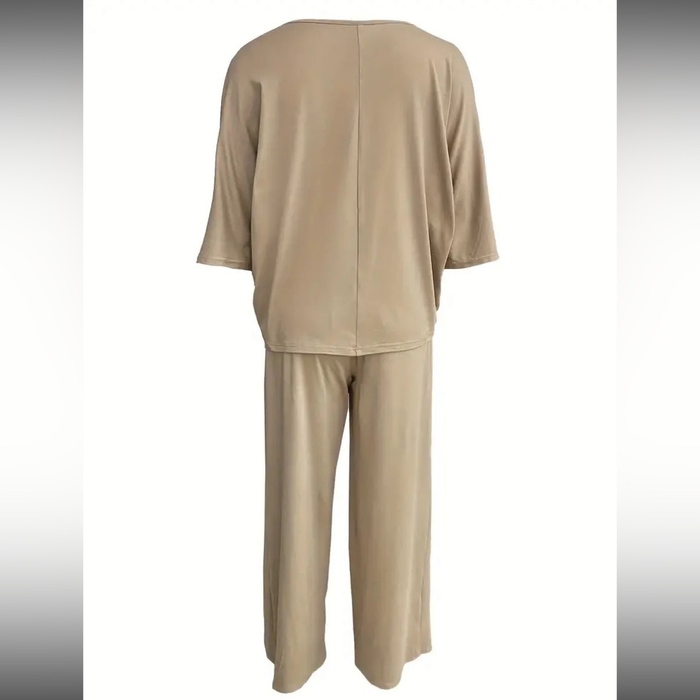 Knit Pant Set Wide Leg- Khaki - XL  NWT - Picture 3 of 6